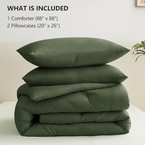 Dark Olive Green Queen Comforter Set 3-Piece 2