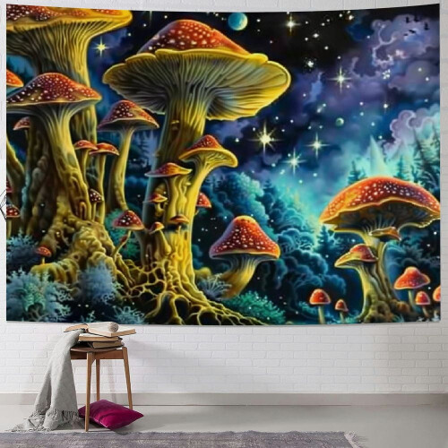 Ταπισερί με μανιτάρια Trippy – Μπλε μωβ κρεμαστό τοίχο