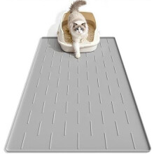 Large Silicone Cat Litter Mat - 34x22 Inch Waterproof & Soft Trapping Mat for Indoor Cats, Light Grey