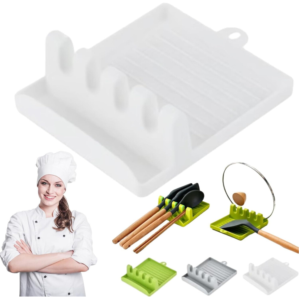 Plastic Kitchen Spoon Holder Rack For Forks, Spatulas & Chopsticks Â Non-Slip, Space-Saving Countertop Utensil Organizer (White) White 9152228240117