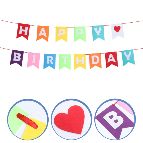 Happy Birthday Banner – Burlap Rainbow Letters, Reusable