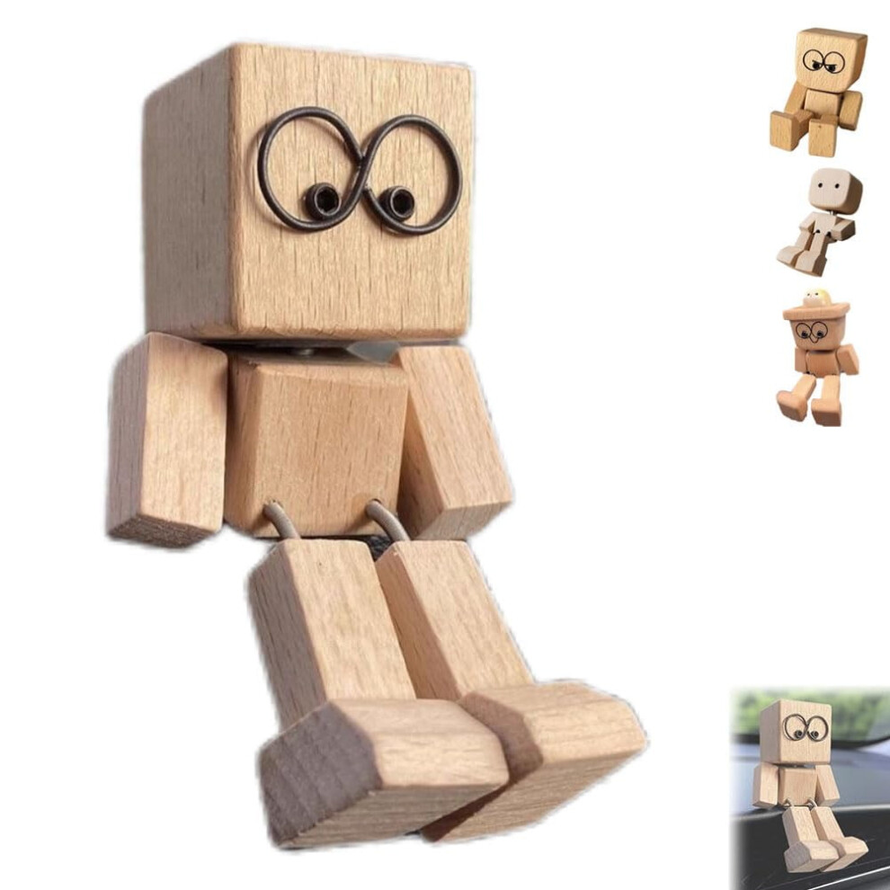 Shaking Wooden Man Figurine For Car Dashboard Â Handmade Funny Car Accessory & Desktop Decor 9482828585036