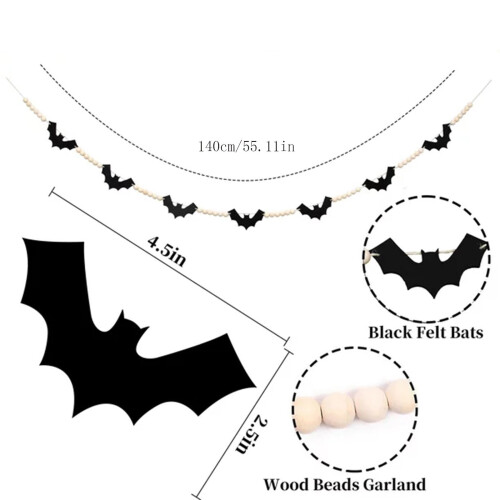Διακόσμηση για το Halloween: Γιρλάντα με χάντρες από ξύλινες νυχτερίδες για 2