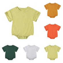 Babysparkdräkt för pojkar, flickor, sommarjumpsuit i enfärgad färg med korta ärmar, rund hals, söta sparkar, grön, 6-12 månader