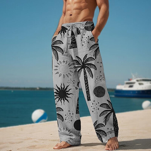 Ανδρικό Casual Παντελόνι Ανδρικό Παντελόνι με Στάμπα Sun Coconut Tree σε Ίσια Στάμπα,
