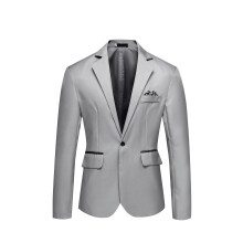 UTTOASFAY Men'S England Solid Color High Quality Casual Single Breasted Suit Gray L