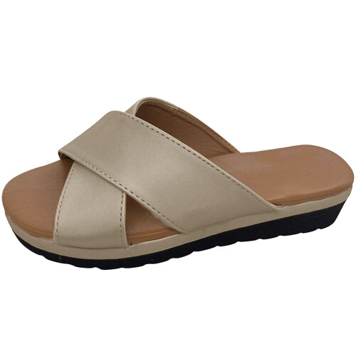 Dam Eleganta Bekväma Platåskor Sommar Strand Resa Tofflor Flip Flops36Brun 2
