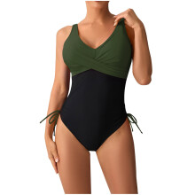 Maillot de bain une pièce Kukoosong pour femme, taille haute, dos nu, rembourré, brassière, color block et cordon de serrage ajustable