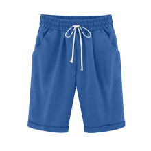 Pantaloni scurți QLEICOM pentru femei, mărime mare, din bumbac și in, albastru închis XXL – casual, yoga, drumeții, plajă, buzunare adânci,