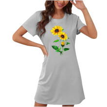 Camisón de mujer de talla grande con estampado de girasoles, cuello redondo, manga corta, felpa de doble cara de seda de leche, tallas S–2XL,