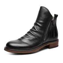 Botines de cuero retro para hombre, estilo clásico, con cremallera lateral, sin cordones, para negocios, elegantes, tipo Oxford, casuales, de caña