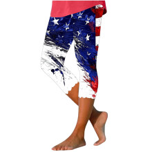 Yoga broek voor dames met Independence Day-thema – Hoge taille, elastische 7/8 legging met Amerikaanse vlagprint, spandex-polyester mix, maten S-4XL