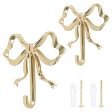 2Pcs Bow Hook 2 Size 3.54*3.62/2.6*2.6in Delicate Bow Coats Hook Brass Bow Knot Hook Beautiful Bowknot Wall Hook Stylish Bow Hat Hook for Home Office
