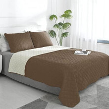King Size Reversible Quilt Set (1 Quilt + 2 Shams), Water & Stain Resistant Microfiber, Soft Lightweight Bedspread, Camel/Ivory