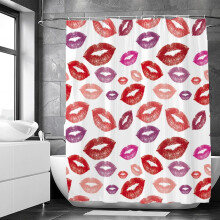 Rideau de douche imperméable rose imprimé lèvres rouges « Love » - Décoration pour la Saint-Valentin