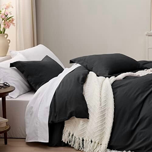 Black Twin Duvet Cover Set – Polyester Microfiber, Zipper 2