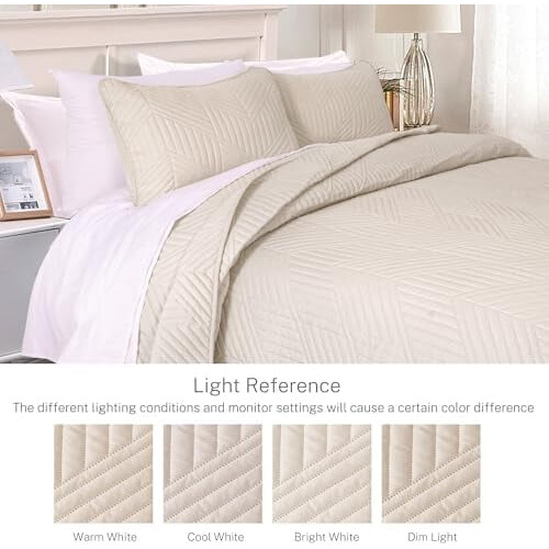 Σετ κλινοσκεπασμάτων Ultrasonic King Quilt, ελαφριά μπεζ σεντόνια Brich, μαλακά μοντέρνα 2