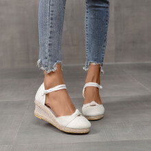 Damessandalen met sleehak, zomerschoenen, platformsandalen met sleehak, gesloten teensandalen, casual damessandalen, wit, Amerikaanse maat 7