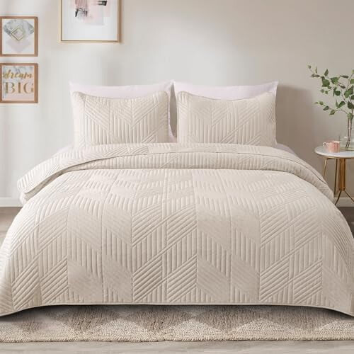California King Quilt Set Birch Beige 3-Piece 1