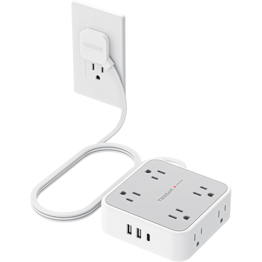 Surge Protector Power Strip With 8 Outlets, 3 Usb (1C), 5Ft Flat Cord, 1250W, 900J Protection, Sided Switch Â Compatible With Us Outlets 9773935306851