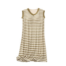 Gestreepte lange pyjama/nachtjurk van modal met ingebouwde bh - Losse, mouwloze pyjama/loungewear voor dames, maten M t/m 2XL
