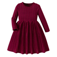 Vestido de malha trançada com gola alta para meninas, manga comprida, para outono/inverno, tamanhos 5 a 14 anos.