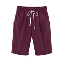 QLEICOM Damen-Shorts aus Baumwoll-Leinen-Mischgewebe in Übergröße, Farbe: Weinrot (3XL) – Freizeit-, Yoga-, Wander- und Strandshorts mit tiefen