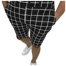 Herren-Bermudashorts, kariert, fünfteilig, Anzugshorts mit Taschen, Knopfleiste, Schwarz