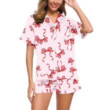 Valentine's Day Bow Pajama Sets for Women – Cozy 2-Piece Loungewear & Sleepwear, Soft Fabric, Fall/Winter – Compatible with Holiday Gifting