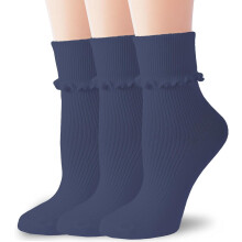 Chaussettes à volants pour femmes, mode, respirantes, couleur unie, revers, chaussettes mignonnes pour filles, lot de 3 paires