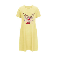 Damespyjama met schattige kerstprint, ronde hals en korte mouwen in grote maten | Feestelijke pyjama | Zachte polyester-spandex | S-2XL