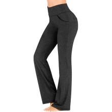 Dames yogabroek met zakken, hoge taille, sportbroek, casual broek, weekendbroek, lange, elastische tailleband, zwarte sportbroek