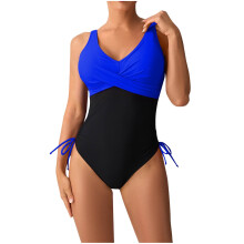 Kukoosong damesbadpak uit één stuk met hoge taille, open rug, gewatteerde bralette, kleurblokken en verstelbaar trekkoord.