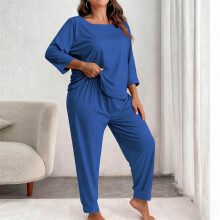 Női Plus Size Nyári Pizsama Szett Környakú Rövid Ujjú