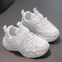 YOUSNH Girls Sports Shoes – White, Star Pattern, Flat Bottom, Comfortable Casual Kids Shoes, Compatible with Youth Sizes