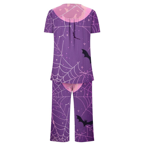 Set pigiama da donna girocollo per Halloween, maniche corte e capri 2