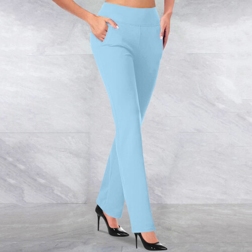 Damen-Strickhose, einfarbig, schmal geschnitten, Bootcut, modisch, lässig, elegant, hellblau, Größe M 1