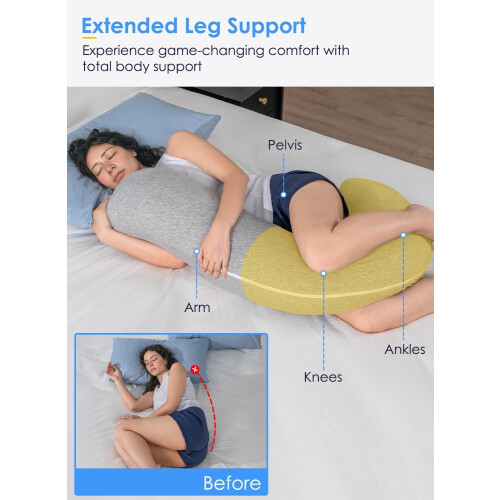 S-Shaped Body Pillow for Side Sleepers, Grey 2