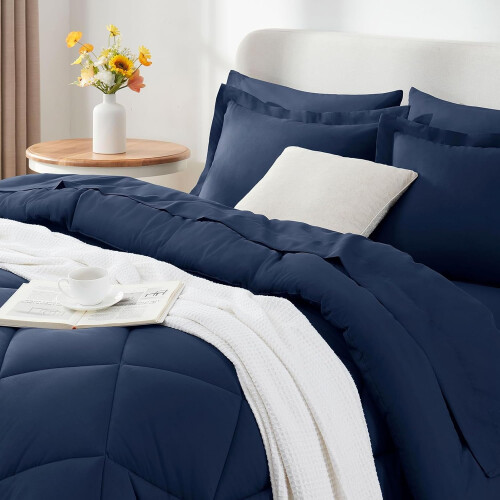 Marineblauwe microvezel dekbedset, queensize 2