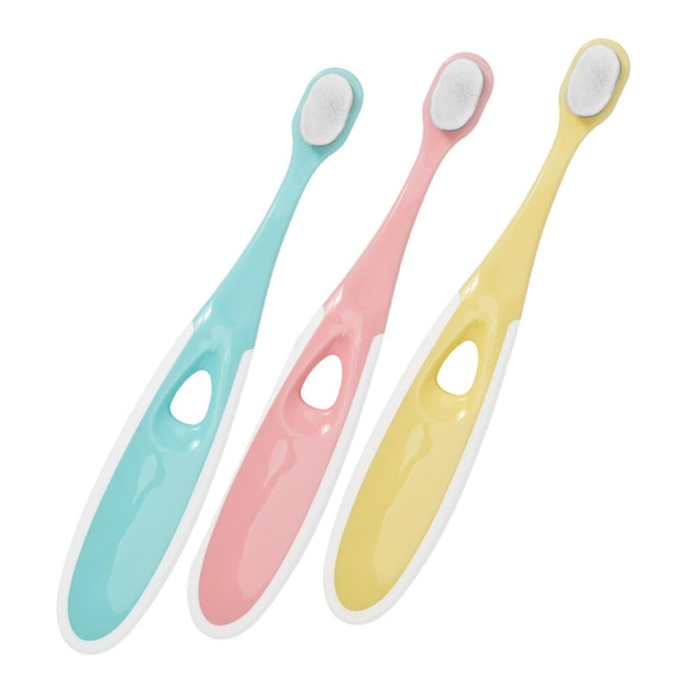 3pcs Soft Bristle Toothbrush with Tongue Cleaner Ergonomic Large Handle for Kids Oral Care