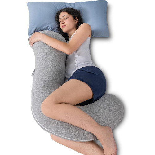 S-Shaped Body Pillow for Side Sleepers, Grey