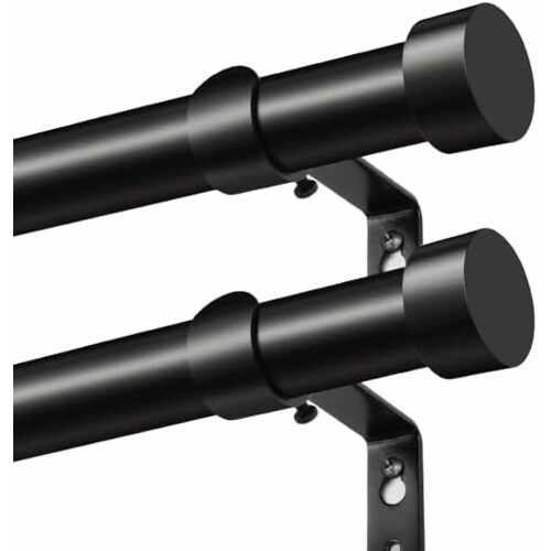 Ensemble de tringle à rideaux noire robuste – 1 pouce de diamètre,