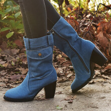 Scarpe da donna in saldo UTTOASFAY, stivali da donna, stile europeo e americano, taglie grandi, tacco alto, stivali da donna in denim a tubo medio,