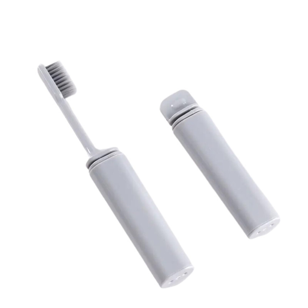 Grey Travel Toothbrush For Adults Foldable Compact Design With Hygienic Case For Camping 1Pc