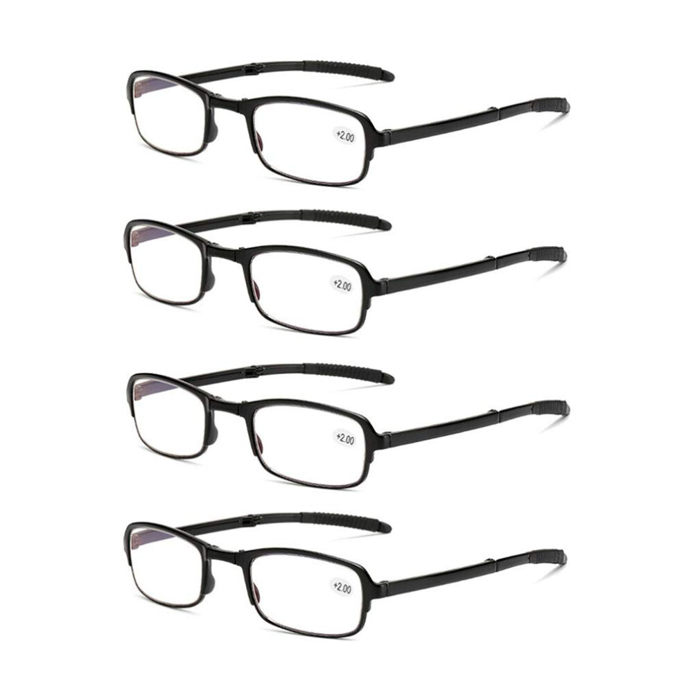 Black Folding Reading Glasses 2.00X Tr90 Frame Compact Foldable Design 4 Pairs