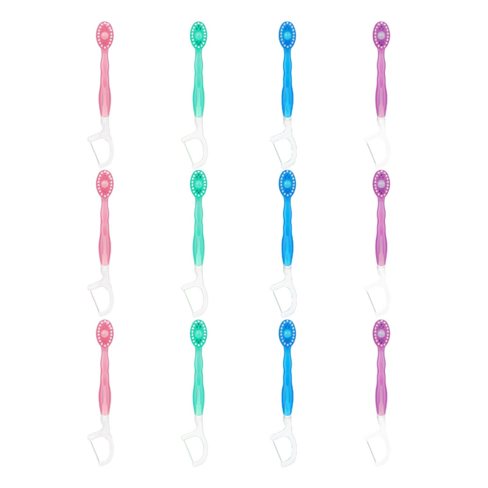 12 Pcs Disposable Travel Toothbrush with Floss Pick Tongue Scraper and Prepasted Toothpaste Bead