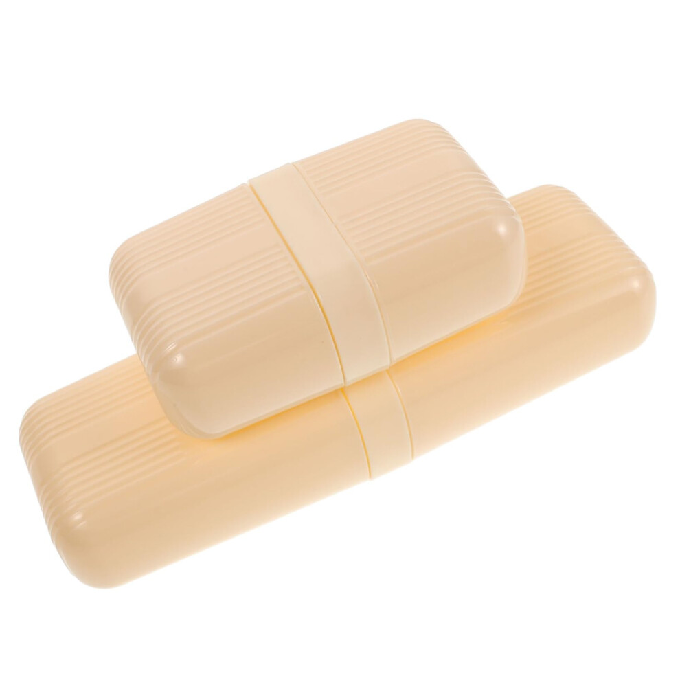 2pcs Travel Toothbrush Case and Soap Box Set, Compact Portable Holder with Secure Closure, Milky