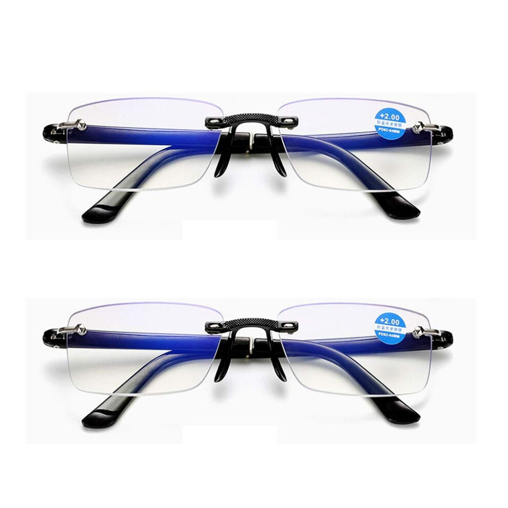 Black/Light Unisex Rimless Reading Glasses 4.00X With Antiblue Protection Tr90 Frame 2 Pairs