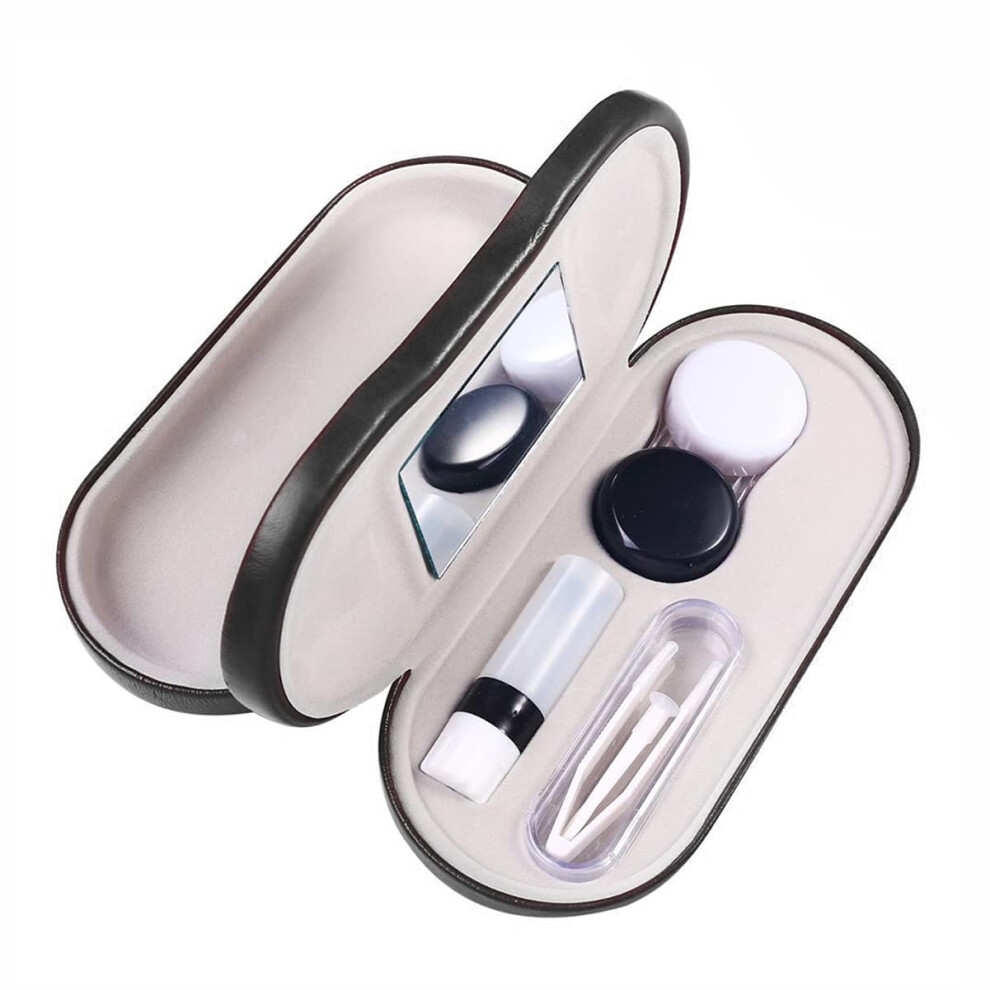 Black 2 In 1 Eyeglass And Contact Lens Case With Mirror, Hard Shell Travel Kit With Lens Care Tools,