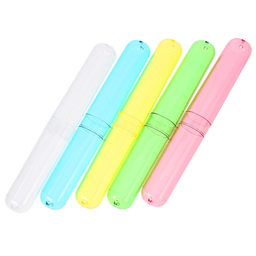 5Pcs Travel Toothbrush Holder Set with Breathable Ventilated Lid and Clear Hygienic Case